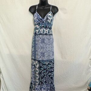 C-73 Mossimo Blue Black & White Sleeveless Lined Summer Maxi Dress Size XS